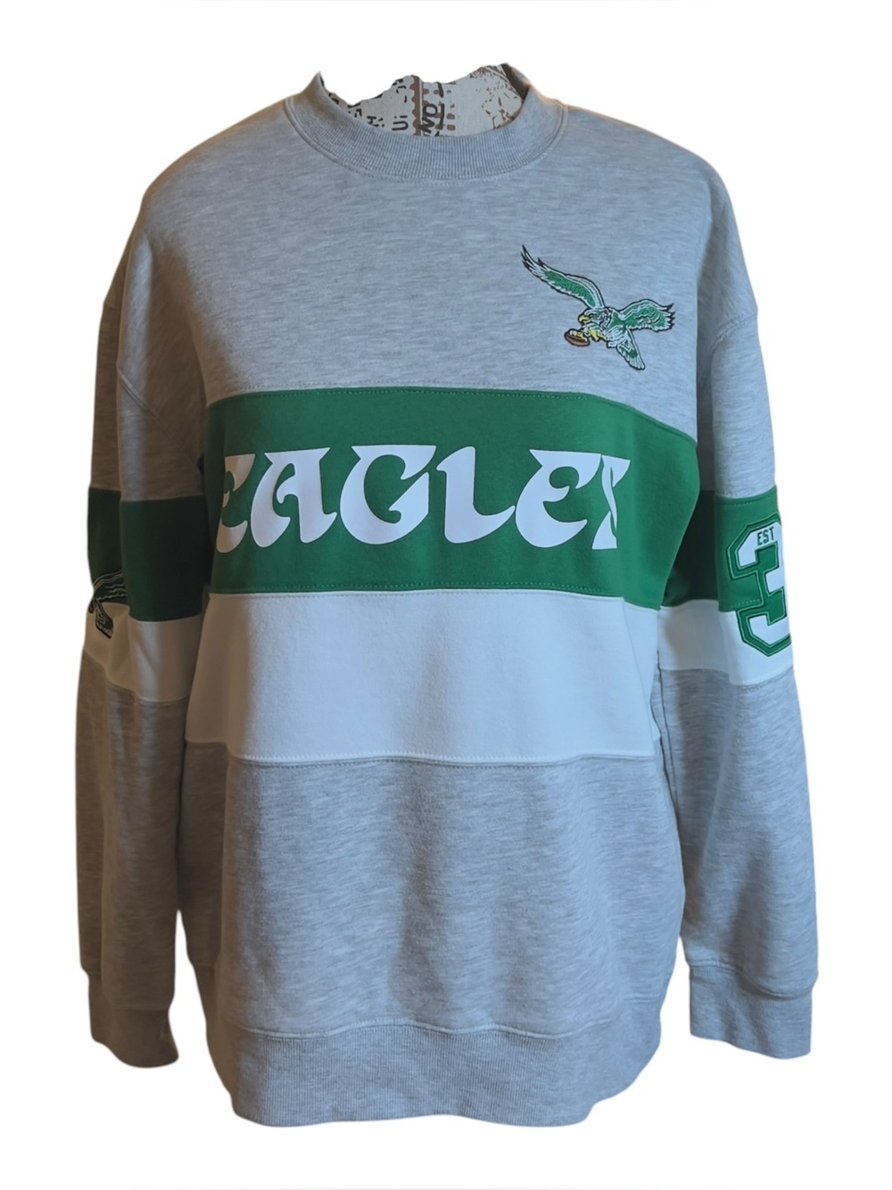 Kelly Green Philadelphia Eagles Crewneck NFL Mens M Ultra Game Color Block Retro